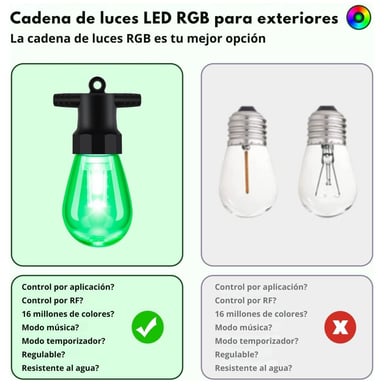 CADENA DE LUCES RGB 15 M CON APP CONTROL REMOTO Y MODO MÚSICA IP65 - 4