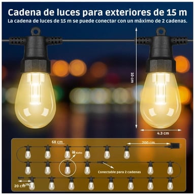 CADENA DE LUCES RGB 15 M CON APP CONTROL REMOTO Y MODO MÚSICA IP65 - 7