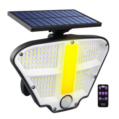 FOCO SOLAR EXTERIOR CON SENSOR PIR Y CONTROL REMOTO 3 MODOS IP65