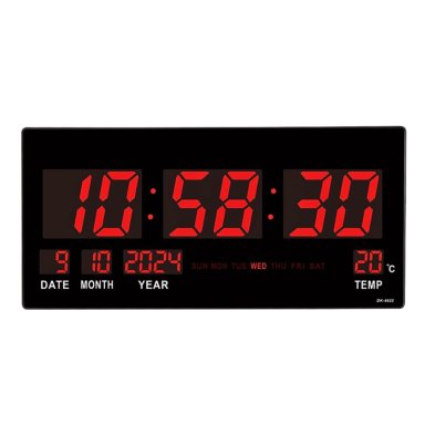 RELOJ DIGITAL LED GRANDE DE PARED 46 CM CON HORA 12/24H, FECHA, DÍA, TEMPERATURA Y BRILLO AUTOMÁTICO