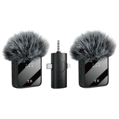 MICRÓFONO INALÁMBRICO DE SOLAPA DOBLE F11-2 CON 2 TX Y RECEPTOR TIPO C, LIGHTNING Y JACK 3.5 MM