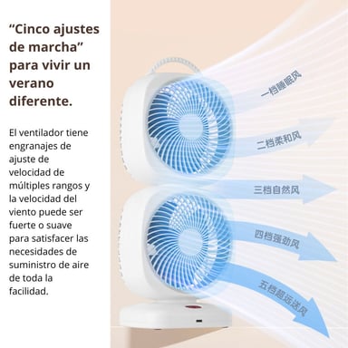 VENTILADOR DE ESCRITORIO DOBLE RECARGABLE CON ROTACIÓN 350°, 5 VELOCIDADES Y CARGA USB TIPO C - 5