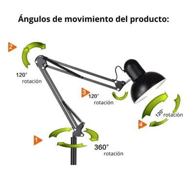 LÁMPARA DE PIE ARTICULADA PARA LECTURA Y ESTUDIO CON BRAZO AJUSTABLE 360° BASE PESADA Y E27 - 3