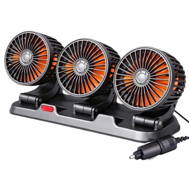 VENTILADOR PARA AUTO 12V TRIPLE CON BASE PLEGABLE CABEZAL GIRATORIO 360° VIENTO FUERTE Y BAJO RUIDO