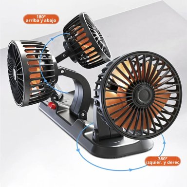 VENTILADOR PARA AUTO 12V TRIPLE CON BASE PLEGABLE CABEZAL GIRATORIO 360° VIENTO FUERTE Y BAJO RUIDO - 3