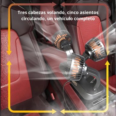VENTILADOR PARA AUTO 12V TRIPLE CON BASE PLEGABLE CABEZAL GIRATORIO 360° VIENTO FUERTE Y BAJO RUIDO - 6