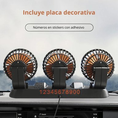 VENTILADOR PARA AUTO 12V TRIPLE CON BASE PLEGABLE CABEZAL GIRATORIO 360° VIENTO FUERTE Y BAJO RUIDO - 7