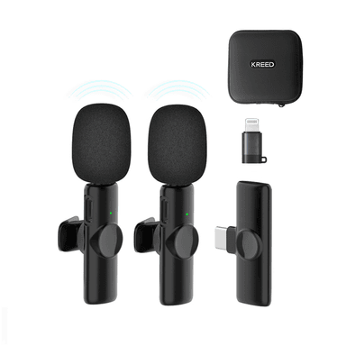 MICRÓFONO WINDOWS MAC ANROID IOS KREED INALÁMBRICO SOLAPERO DUAL TIPO C K11 + ADAPTADOR IPHONE