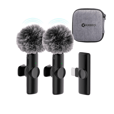 MICRÓFONO SOLAPERO INALÁMBRICO DUAL TIPO C CON FILTRO ANTIVIENTO K11
