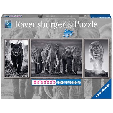 ROMPECABEZAS 1000 PZ PANTERA, ELEFANTE Y LEÓN BLANCO Y NEGRO - 1