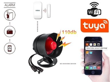 SENSOR BORME PUERTA VENTANA + SIRENA ALARMA WIFI APP TUYA SMART MI354 10 M