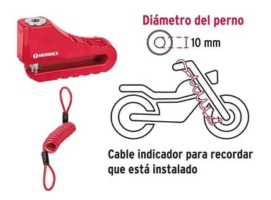 CANDADO DE DISCO DE MOTO 10MM CON CABLE Y ESTUCHE - 3