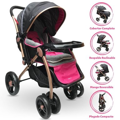 COCHE CUNA BABY HAPPY CONFORT GOLD DEPORTIVO ROSADO