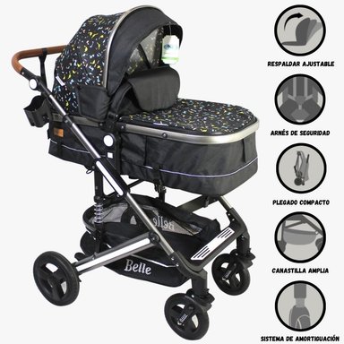 COCHE CUNA BEAUTIFUL BELLE NEGRO MOISÉS DEPORTIVO