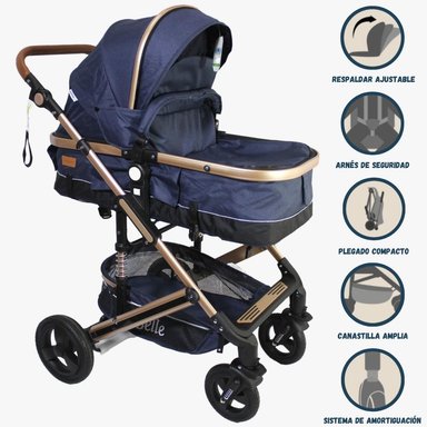 COCHE CUNA BEAUTIFUL BELLE AZUL MOISÉS DEPORTIVO