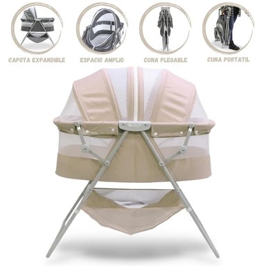 CUNA EBABY DOLLY METAL BEIGE PORTÁTIL PLEGABLE