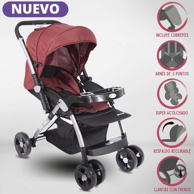 COCHE CUNA EBABY KUPER TRAVEL LUJO ROJO