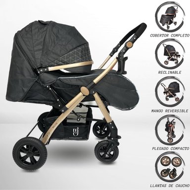 COCHE CUNA DE LUJO «MILOS GOLDEN» NEGRO