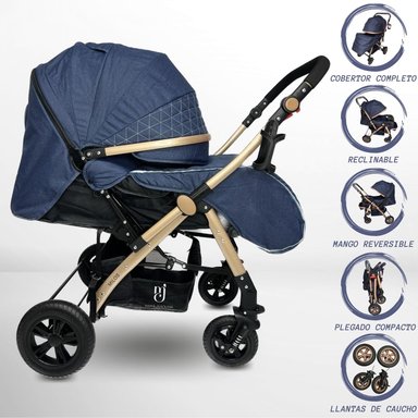 COCHE CUNA DE LUJO «MILOS GOLDEN» AZUL