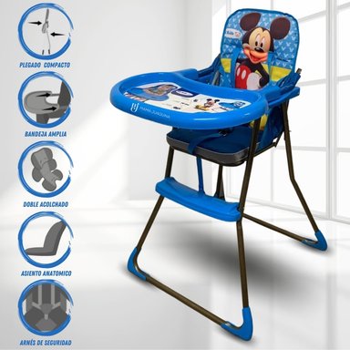 SILLA COMER BEBE MICKEY AZUL PLEGABLE