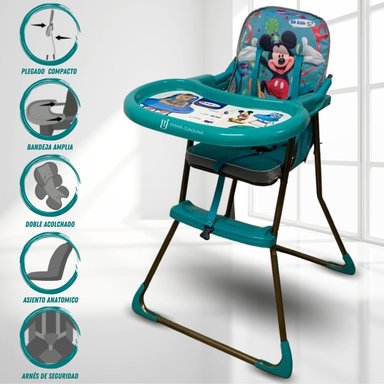 SILLA COMER BEBE MICKEY VERDE BOTELLA PLEGABLE