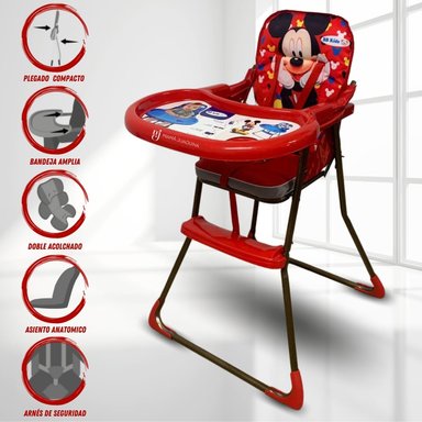 SILLA COMER BEBE MICKEY ROJO PLEGABLE