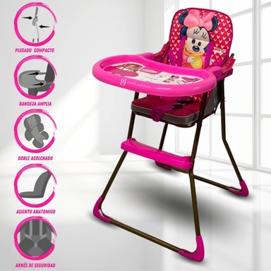 SILLA COMER BEBE MINNIE ROSADO PLEGABLE