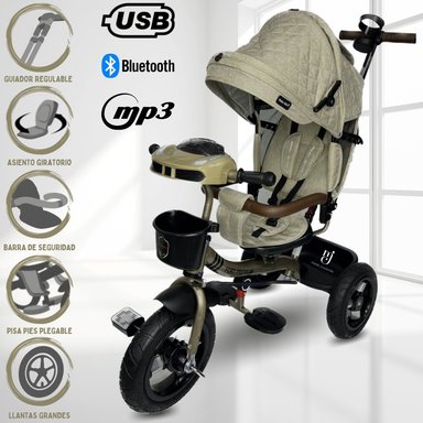 TRICICLO BABY KITS FORT PREMIUM BEIGE GUIADOR 3 EN 1 USB
