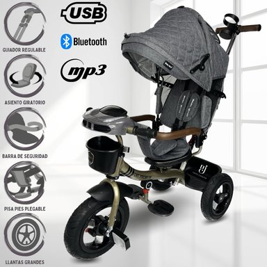 TRICICLO BABY KITS FORT PREMIUM GRIS GUIADOR 3 EN 1 USB