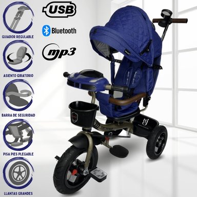 TRICICLO BABY KITS GUIADOR 3 EN 1 USB FORT PREMIUM AZUL