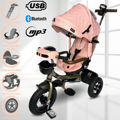 TRICICLO BABY KITS FORT PREMIUM ROSADO BEBÉ GUIADOR 3 EN 1 USB