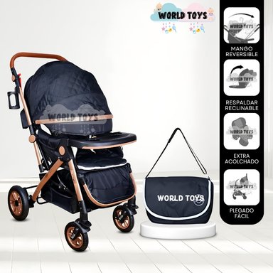 COCHE CUNA DE LUJO «BARCELONA» CON BOLSO PAÑALERO NEGRO