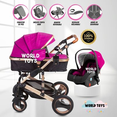 COCHE CUNA VOYAGE ZEUS FUCSIA TRAVEL SYSTEM CON PORTA BEBÉ
