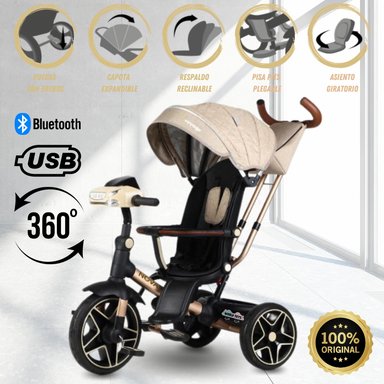 TRICICLO VOYAGE GIRATORIO 5 EN 1 NOVA NEW USB BLUETOOTH BEIGE