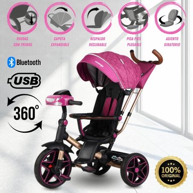TRICICLO VOYAGE GIRATORIO 5 EN 1 NOVA NEW USB BLUETOOTH FUCSIA - 1