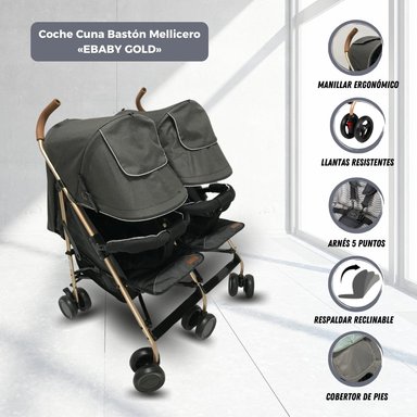 COCHE CUNA EBABY EBABY GOLD GRIS BASTÓN MELLICERO