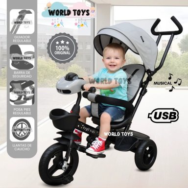 TRICICLO KIDS CUTE AVENTURE GRIS GUIADOR