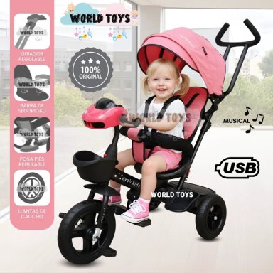 TRICICLO KIDS CUTE AVENTURE ROSADO GUIADOR