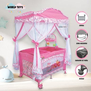 CUNA CORRAL KINGDOM MAJESTIC ARABIC ALUMINIO ROSADO 2 EN 1