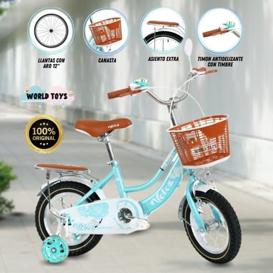 BICICLETA CAMPERA VELOZ PARA NIÑA ARO 12 COQUETTE CELESTE