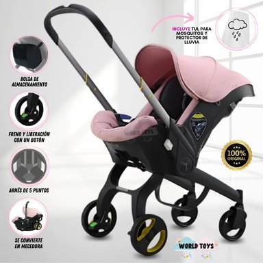 COCHE CARRIOLA 3 EN 1 «DUNKIN» EDICIÓN LIMITADA ROSADO