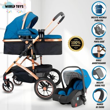 COCHE MOISÉS BABY CRAFT VERONA GOLD AZUL 4 EN 1 CON PORTA BEBÉ