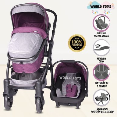 COCHE CUNA EBABY MILE MORADO MOISÉS LUJO CON PORTABEBÉ