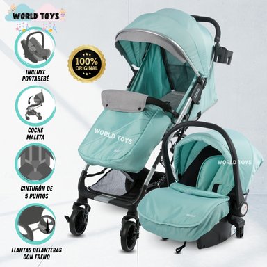 COCHE PASEO EBABY DOLCE PRAGA TURQUESA MALETA CON PORTABEBÉ
