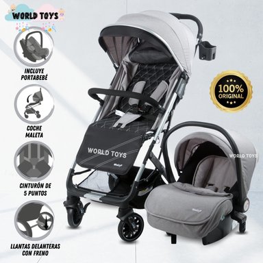 COCHE PASEO EBABY DOLCE PRAGA GRIS MALETA CON PORTABEBÉ