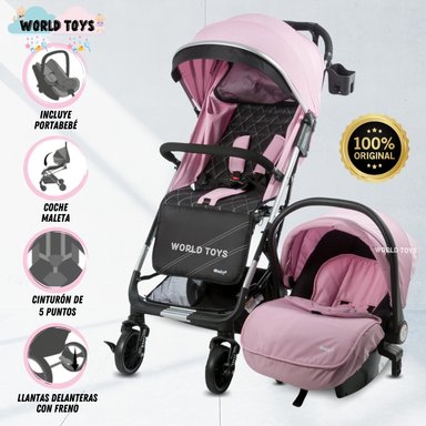 COCHE PASEO EBABY DOLCE PRAGA ROSADO MALETA CON PORTABEBÉ