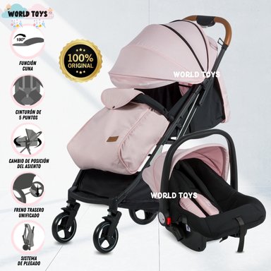 COCHE TRAVEL SYSTEM EBABY BRUNEI ROSADO MALETA CON PORTA BEBÉ