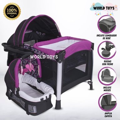 CUNA EVEZO CINDERELLA ALUMINIO MORADO LUJO CON MOISÉS