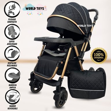 COCHE CUNA BABY BOMBSHELL NEGRO DE LUJO CON BOLSO PAÑALERO