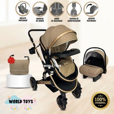COCHE CUNA BABY GRAND LUMIERE BEIGE MOISÉS 4 EN 1 CON PORTABEBÉ